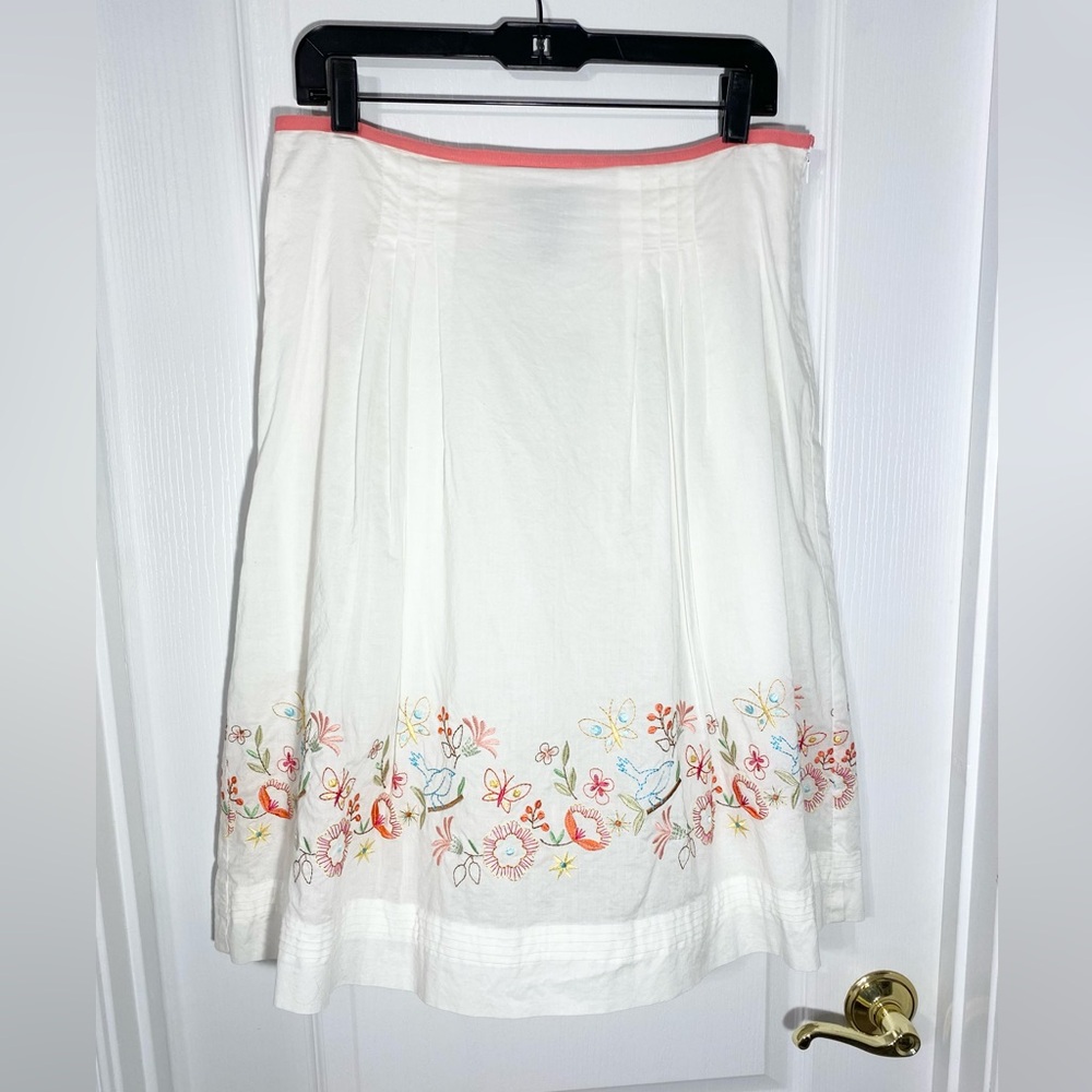Y2K Rafaella Embroidered Bird Flower Butterfly Pleated Skirt White Pink Sz 8